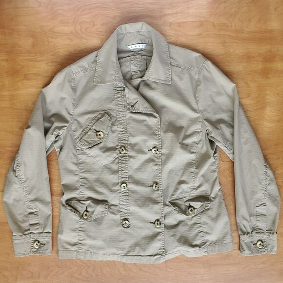 Cabi Double Breasted Utility Jacket Womens L Khaki Lightweight Pea Coat Military - Picture 5 of 9